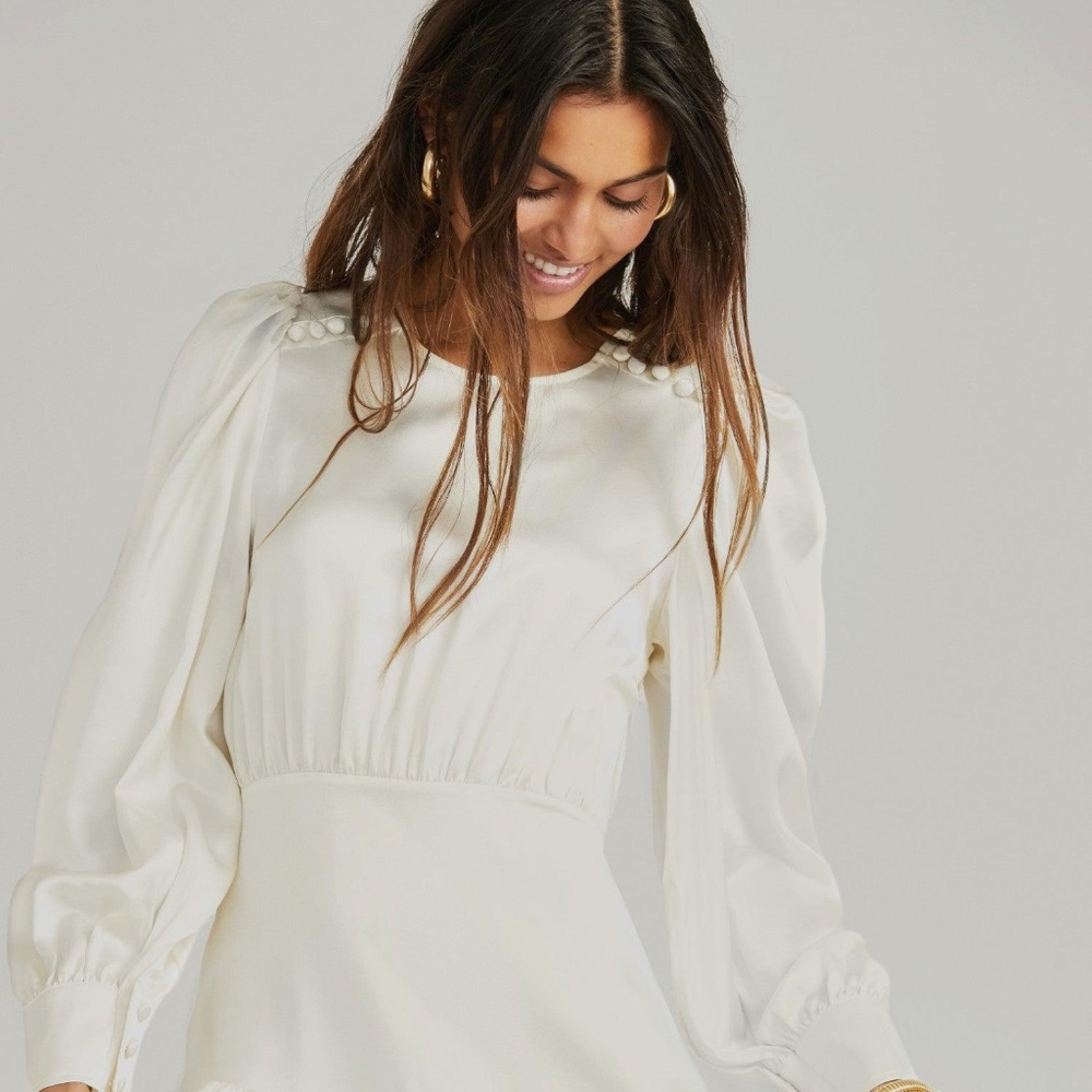 LoveShackFancy Teyana Silk Mini Dress  in Cream